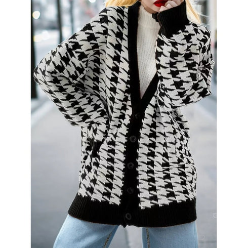 'Morraine' Checkered Long Sleeve Cardigan - Celes Fashion